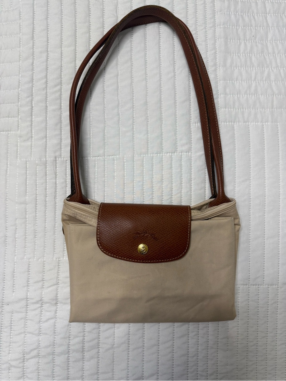 Longchamp Beige Nylon Travel Tote with Brown Leather Trim - Picture 3 of 7